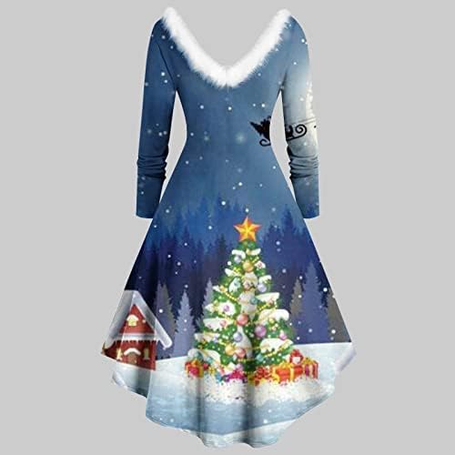 Дамски Рокли-Люлка, Коледна Празнична Вечер Midi-рокля за чай, Пушистое един Коктейл Рокля Миди с Дълъг ръкав и V-образно деколте на гърба