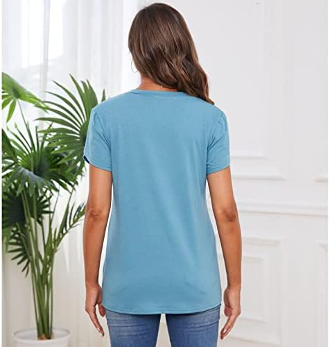 Дамски Тениски Hellopopgo, Ежедневни Блузи с Къс Ръкав, широки Ризи С V-образно деколте, Блуза, Туника, Риза