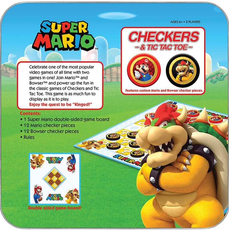 Коллекционный игри набор от USAOPOLY Super Mario Checkers & Tic-Tac-Toe | С участието на Марио и Боузера | Сбирка на пулове и тик-так-палеца,