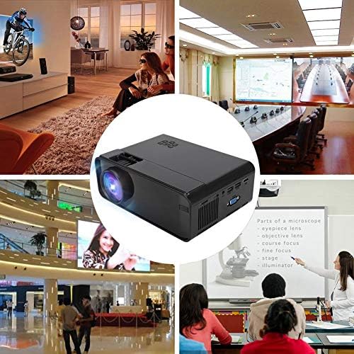 ASHATA Мини led проектор, Мини Преносим HD Двойно USB HDMI 1080P led проектор Поддържа мащабиране на изображения, завъртане на 360