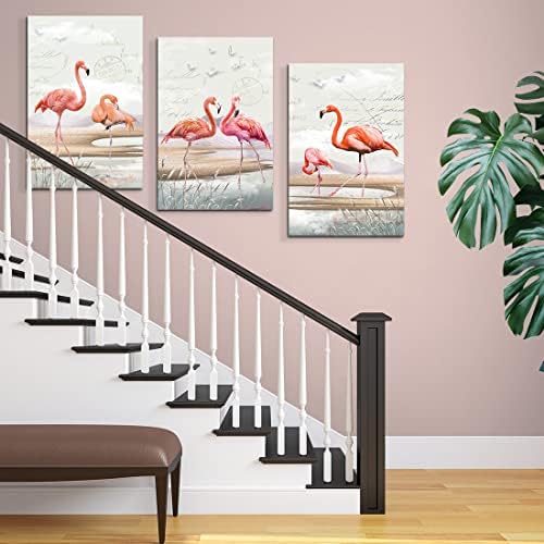 Стенно Изкуство с Фламинго за Всекидневната, Розови Птици, Щампи върху Платно, Картини с Пейзажи на Дивата Природа, Стенен Декор