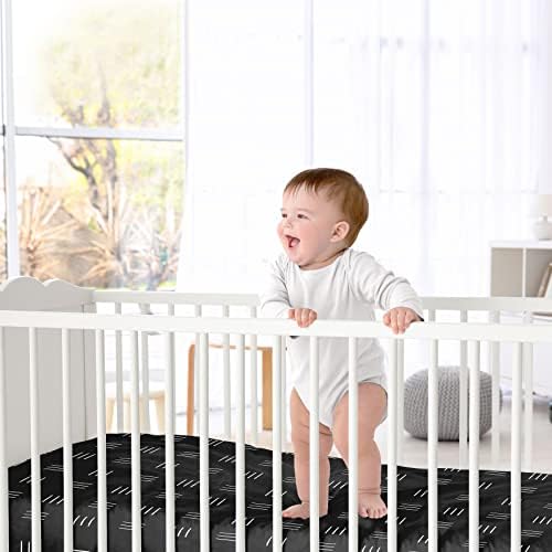 Sweet Jojo Designs Черно-Бяло Бохо-Грязевое Покривка За момче или Момиче, Чаршаф За легло, Бебешко Кошче за бебе или малко дете