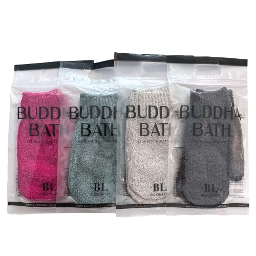 Ръкавици-Ексфолиант за баня Буда - Ексфолиращи Ръкавици за Душ - Миещи се - За лице и тяло - за мъже и жени (1 чифт сиви на цвят)