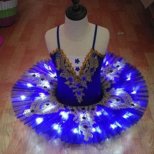PDGJG Балетна Пола-пакетче Рокля с Балерина За Момичета, Led танцов костюм за възрастни, Палачинка (Цвят: 160 см, размер: синьо)