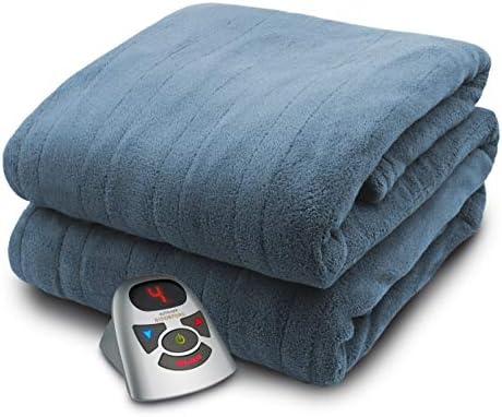Одеало Biddeford Blankets Micro Плюшевое Одеяло с Електрически отопляеми и Цифров контролер, Пълно, 180 Г, Син на Върха на Стрелата