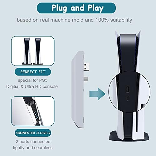 Megadream 5-портов USB хъб аксесоар PS5, Високоскоростен USB Концентратор на разширяване, Зарядно Устройство, USB Адаптер, USB удължителен