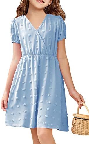 Струящееся рокля с V-образно деколте за момичета, Детски Ежедневни детска Риза в швейцария Грах, Трапециевидные Вечерни мини-рокли-люлка за момичета от 5 до 14 Години