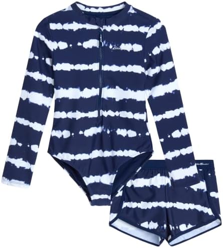 Комплект за предпазване от обриви Еди Bauer за момичета - бързо съхнещи шорти за плуване и едно Парче бански с дълъг ръкав UPF 50+ за момичета (S-XL)