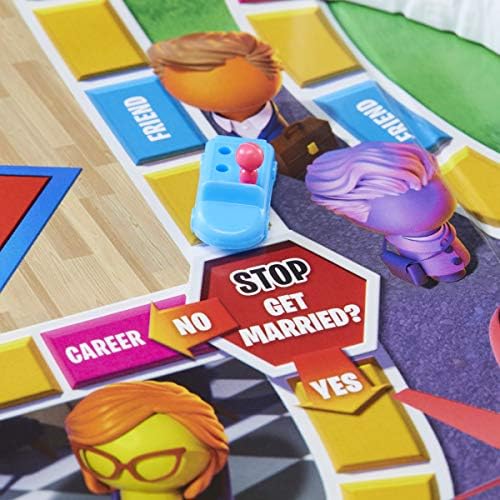 Hasbro Gaming Игра Играта живот, Семейна настолна игра за 2-4 играчи, Играта на закрито за деца на възраст от 8 години нагоре, Колчета се предлагат в 6 цвята