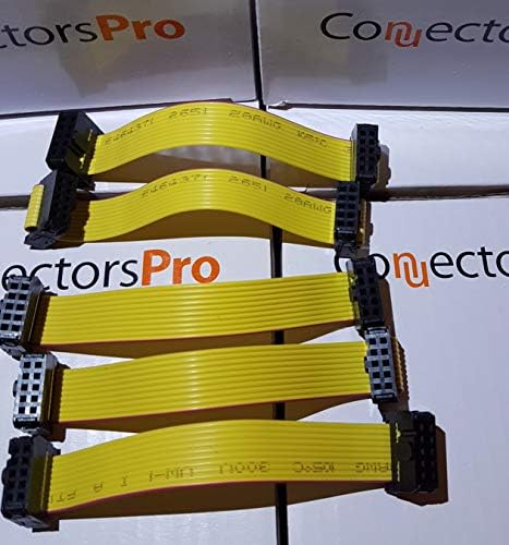 Connectors Pro 5-Pack IDC 2x5 10P Жак-изход 2.54 мм, жълт, Плосък лентов кабел 12 см 4 инча, Двухрядный 10 контакти със стъпка 0,1 ФК F/F (10P-12cm-5PK)