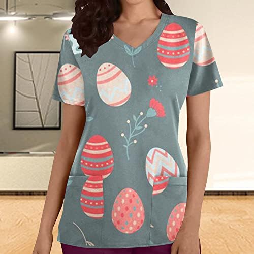 Работна Анатомия Момичета, Търкане, Блузи с Великден Яйце, Блуза, с къс ръкав, Тениски с V-образно деколте, Цветни Блузи С животни