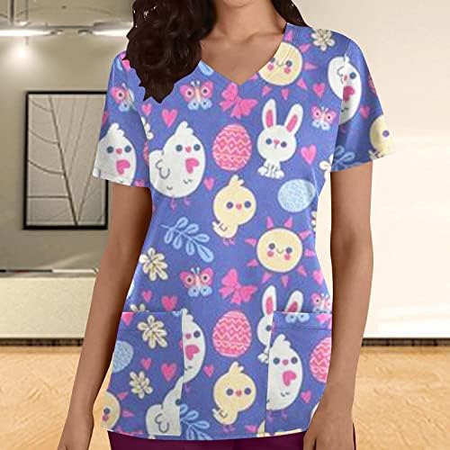 Работна Анатомия Момичета, Търкане, Блузи с Великден Яйце, Блуза, с къс ръкав, Тениски с V-образно деколте, Цветни Блузи С животни