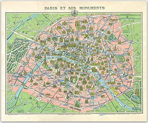 Карта на Париж Леконта 1920-те години / Реколта Щампи с карта на Париж и Франция, Начало Декор с карта на Париж и Франция / Снимки