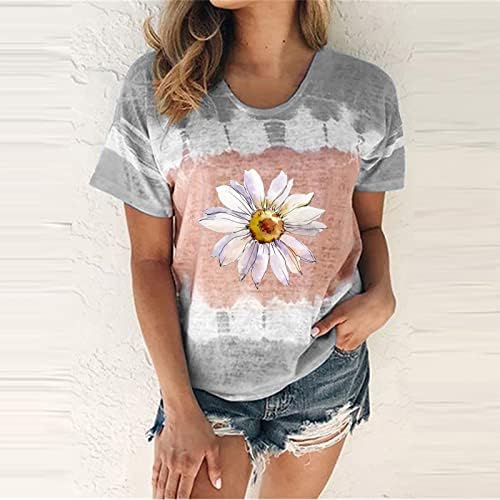 Тениска за Момичета С Къс Ръкав и Кръгло Деколте, Памучен Ежедневна Блуза с Цветен Модел Слънце Слънчоглед, Тениска за Жени AU