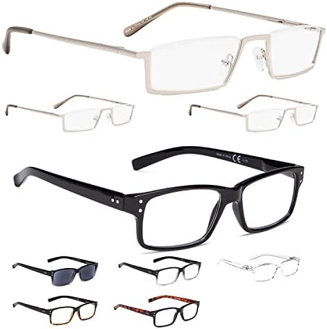 LUR 3 опаковки на метални очила за четене в полукръгла рамка + 6 опаковки класически очила за четене (само за 9 двойки ридеров +