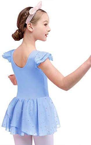 Балетное Трика с рюшами на ръкавите за Момичета Boyoo, Пола-пакетче, Блестящо Балетное Рокля за Танци от 3 до 11 Години