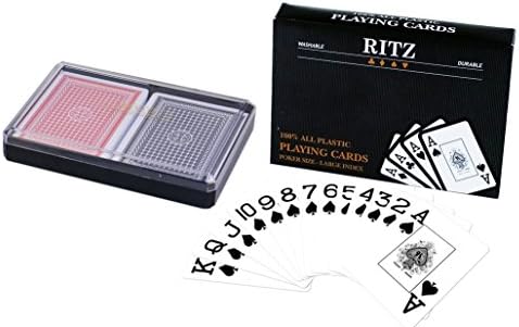 Комплект карти за игра Ritz за покер с размер 2 тестета, Пластмаса, в Пластмасов калъф, с по-голям индекс, Водоустойчив