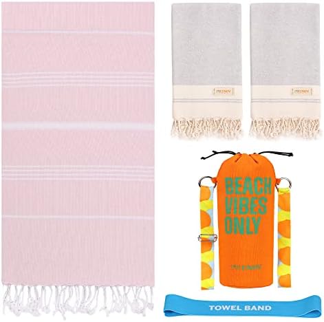 Комплект турски кърпи / хавлии Evelynen: Турски хавлии за плаж (38 X 71) с пътна чанта и полотенечной панделка + Турски Кърпи за ръце (16 X 32, комплект от 2) Турски кърпи за баня,