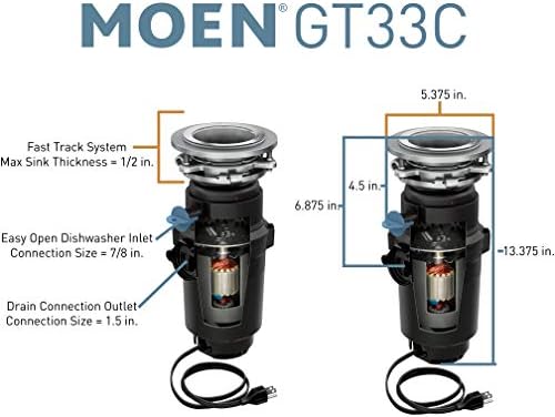 Moen GT33C Lite Series с непрекъснато подаване на 1/3 конски сили За отстраняване на отпадъци с помощта на технологията Fast Track,