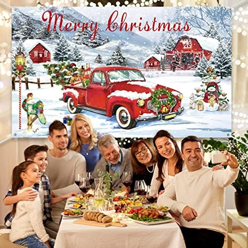 Коледна Украса на Червен Камион, Коледно Дърво, Селска Къща, Селски Фон, Знаме, Червена Кола, Снежинки, Фотофон за Весела Коледа,