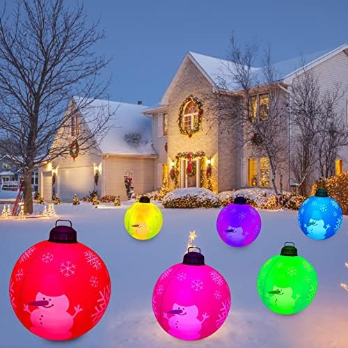 Коледна топка Украшение Коледна украса на 24 Инча Коледен Надуваем Балон на Балон Вградена Батерия, дистанционно управление на RGB