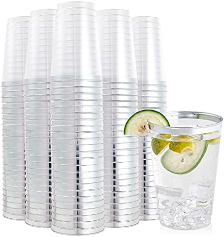 Пластмасови Чаши FOCUSLINE 200 в опаковка по 12 унции в Сребърна Рамка, Прозрачни Пластмасови Чаши по 12 Унции, Тежкотоварни и Модерен