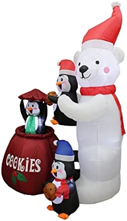 Комплект от две украса за Коледното парти, който включва анимирани в бяла мечка с височина 6 метра и буркан за бисквити с три и пингвини, както и в Дядо Коледа с дължи