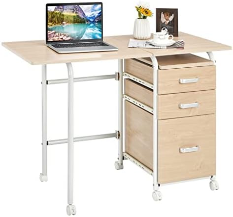 TBGFPO Сгъваем Компютърна маса за лаптоп на колела Мебели за Домашния офис с 3 чекмеджета бюро (Цвят: E, Размер: 18,5 x20x29)