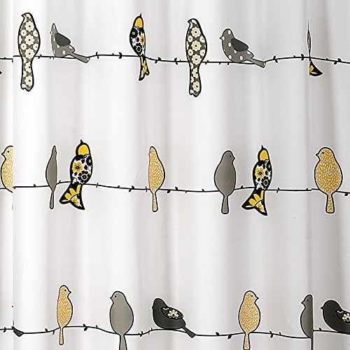 Завеса за душ Lush Decor x 72 Rowley с Флорални Принтом под формата на Животни и Птици за Баня, Жълто-Сив, Жълто-Сив