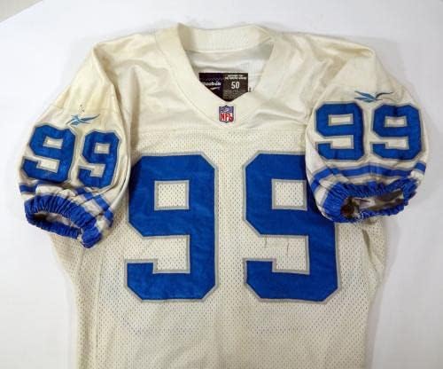 1998 Detroit Lions Ричард Джордан 99 Използвана в играта Бяла Риза 50 DP31363 - Използваните в играта тениски NFL без подпис