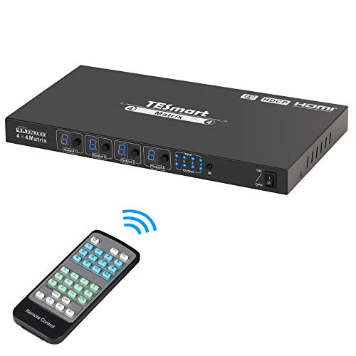 TESmart 4x4 Мультипросмотровой HDMI-матричен видеомикшер 4K 4K при честота 30 Hz, HDCP, EDID, 4 входа и 4 изхода Актуализиран HDMI-матричен