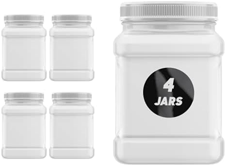 Пластмасови буркани с Квадратна дръжка за захващане на 32 грама (4 опаковки) Прозрачен PET Пластмасови контейнери С бели капаци