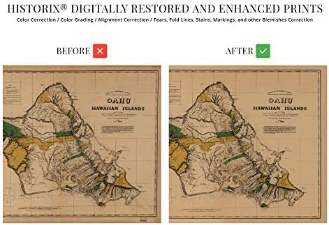 ИСТОРИЧЕСКА карта на Оаху, Хавай 1881 г. - Реколта карта на Оаху, Хавай Размер 18x24 инча, Стенно изкуство - Карта на Хавай, Плакат