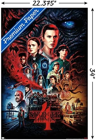 Международни тенденции Netflix Странни неща: сезон 4, - Плакат на стената на един лист, 22,375 x 34 премиум-плакат и комплект за