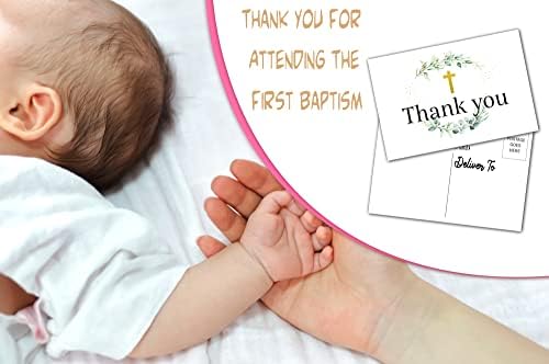 Акварел Зелена Картичка с Благодарност за Кръщение, идеална за Кръщението, Първото Причастие, Религиозен празник, душата на дете (XLgxk-004)