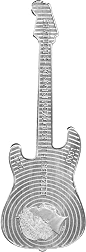 2023 DE Fender 75 Годишнина PowerCoin Китара Fender Stratocaster Дафне Blue 1 Унция Сребърна монета 2 долар на Соломоновите Острови