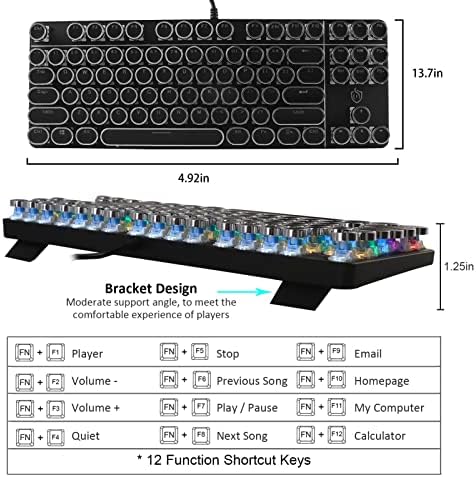 Ръчна Детска клавиатура в стил пишеща машина CHUYI със сини ключа, проводна USB, осветление в ретро стил Steampunk, 87 кръгли клавиатури на Капсули с RGB LED дъгова подсветка, за