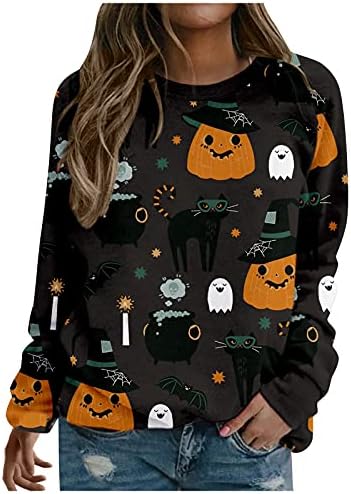 Жена пуловер ZEFOTIM размер плюс за Хелоуин, сексуални графични тениски, ежедневни блузи с кръгло деколте и дълъг ръкав, пуловер