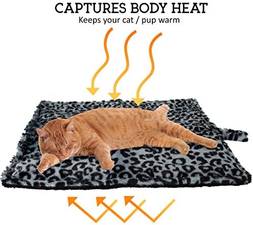 Топлинна бельо за котки Downtown Пет Supply - Топла подложка за котки с алуминиево фолио и подплата от шерпи - Калъф от изкуствена кожа, Защитени от пране - Саморазогревающи