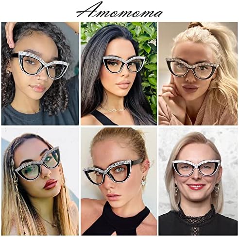 AMOMOMA Уголемени Сини Светозащитные Стилни Очила за четене за жени, Модни и Дизайнерски очила за четене Cateye AM6067 AM6067