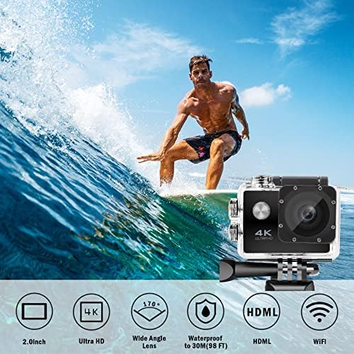 Екшън-камера BIRDAYPRE 4K30FPS 98FT Подводна Водоустойчива Камера Ultra HD 170 Градуса Широкоъгълен WiFi Каска Спортна Камера Камера