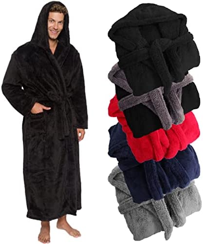 Луксозен мъжки халат Ross Michaels с качулка голям размер - дълъг халат от плюшено руно с качулка и джобове - подарък за мъже и