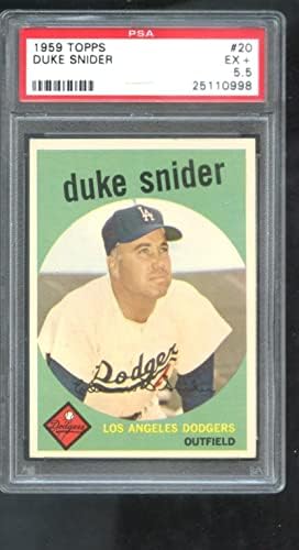 1959 Бейзболна картичка Topps 20 Duke Snider PSA 5.5 Graded MLB Los Angeles Dodgers - Бейзболни картички с надпис Slabbed