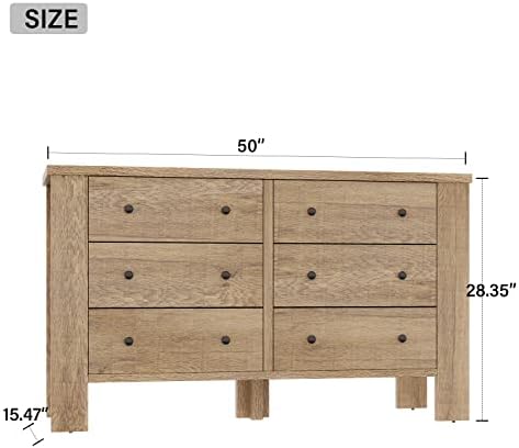 Скрин Assile с 6 Дървени чекмеджета и кръгла дръжка и Просторен Място за съхранение на вещите за всекидневна и Спалня в светло кафяво