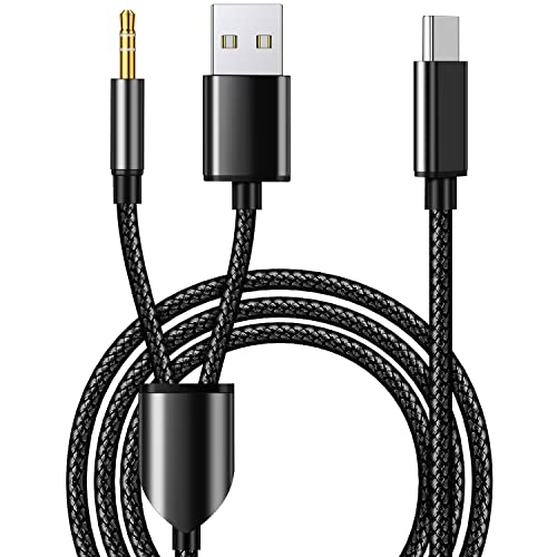 Авто Aux кабел от USB C до 3,5 мм, 2 в 1 Кола стерео Aux кабел за слушалки 2 в 1 с конектор C USB за зареждане на Samsung Galaxy