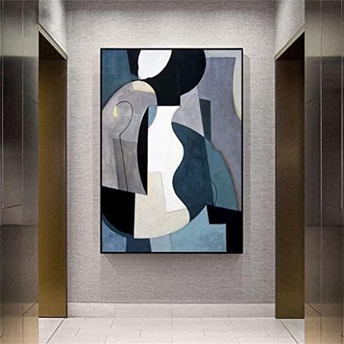 WDFFFE Ръчно Рисувани Текстура Абстрактна Синьо-сиво Фолио Живопис с маслени Бои на Платно Художествена Картина Начало Декор (Цвят: