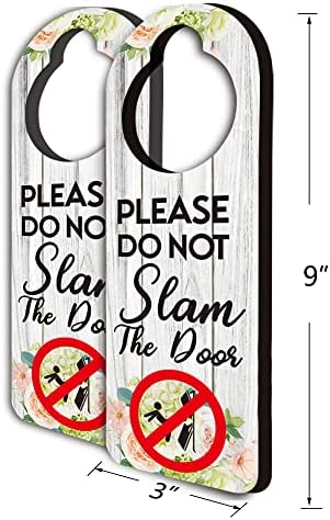 Забавен Знак Хлопни вратата, Дървена Закачалка за врати, 2 Опаковане (Двустранен) Моля, Не се притеснява, Забавно оформление на