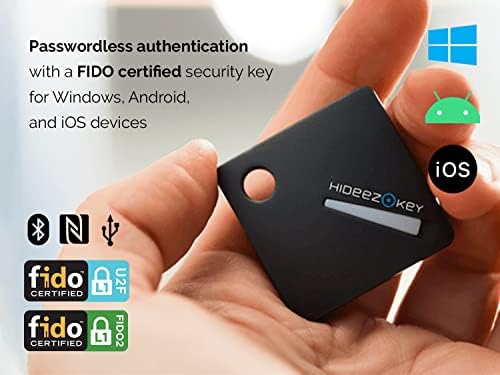 Hideez Key 4: Ключ за защита на FIDO2 / U2F за удостоверяване без парола и 2FA (Windows, Linux, Android) + Хранилище за пароли, генератор на ОТП, интелигентна заключване (Windows). Поддържа Bluetooth