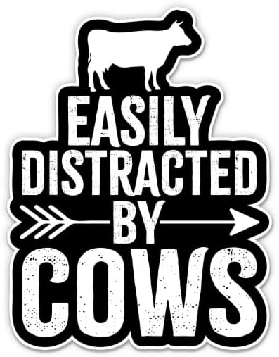Лесно се разсейва на стикер с крави - 5 Стикер за лаптоп - Водоустойчив винил за колата, телефон, бутилки с вода - Стикер за живота в селските райони