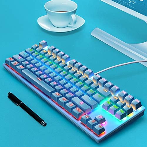 Ръчна детска клавиатура Letar, жични клавиатура с дъгова RGB LED подсветка, 87 клавиши, синьо.
